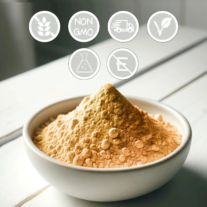 Apigenin Pulver kaufen Beige-braunes Apigenin Pulver in einem Schälchen